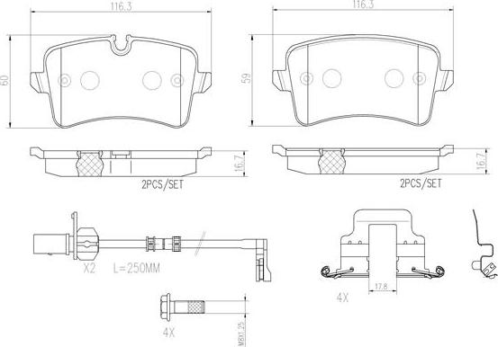 Brembo P85118N - Комплект спирачно феродо, дискови спирачки vvparts.bg