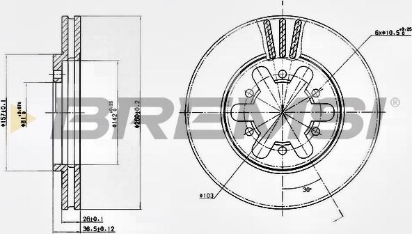 Bremsi CD6443V - Спирачен диск vvparts.bg