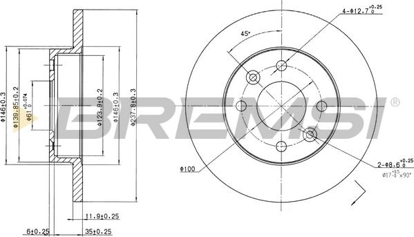 Bremsi CD6055S - Спирачен диск vvparts.bg