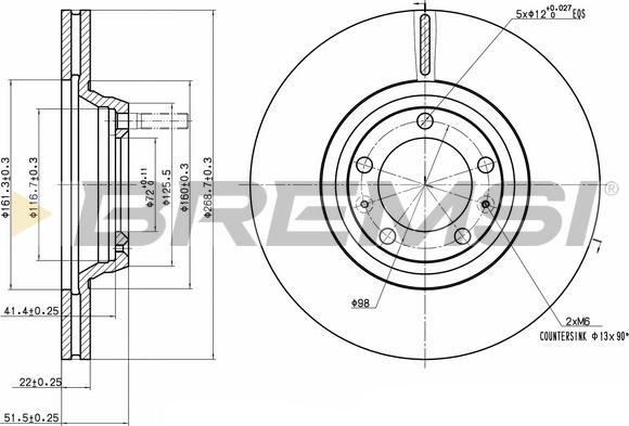 Bremsi CD6168V - Спирачен диск vvparts.bg