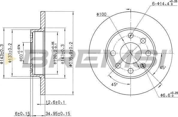 Bremsi CD6116S - Спирачен диск vvparts.bg