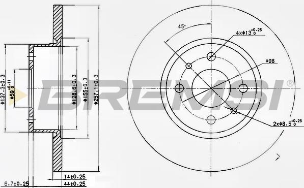 Bremsi CD6129S - Спирачен диск vvparts.bg