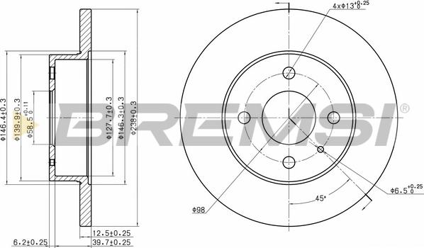 Bremsi CD6127S - Спирачен диск vvparts.bg