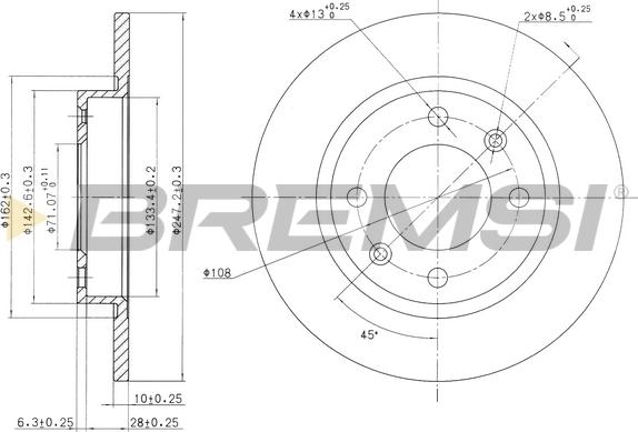 Bremsi CD6238S - Спирачен диск vvparts.bg