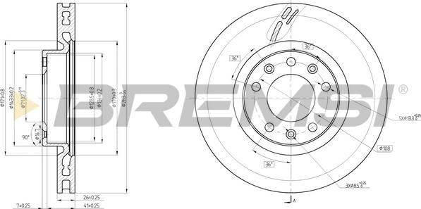 Bremsi CD8405V - Спирачен диск vvparts.bg