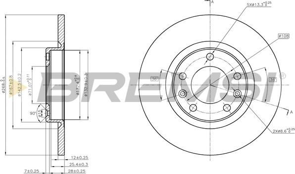 Bremsi CD8569S - Спирачен диск vvparts.bg