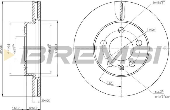 Bremsi CD8663V - Спирачен диск vvparts.bg