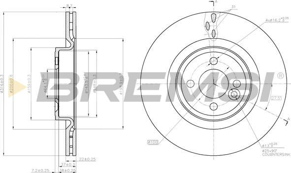 Bremsi CD8127V - Спирачен диск vvparts.bg