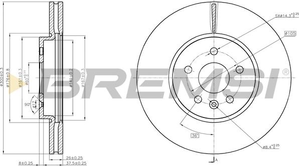 Bremsi CD8385V - Спирачен диск vvparts.bg