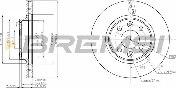 Bremsi CD8327V - Спирачен диск vvparts.bg