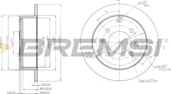 Bremsi CD7448S - Спирачен диск vvparts.bg