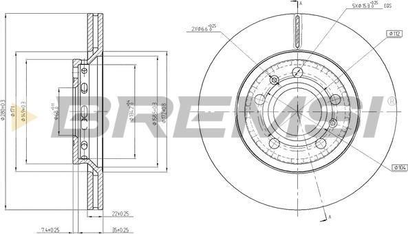 Bremsi CD7526V - Спирачен диск vvparts.bg