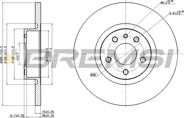 Bremsi CD7057S - Спирачен диск vvparts.bg