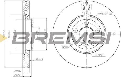 Bremsi CD7165V - Спирачен диск vvparts.bg
