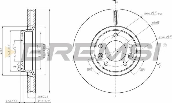 Bremsi CD7103V - Спирачен диск vvparts.bg