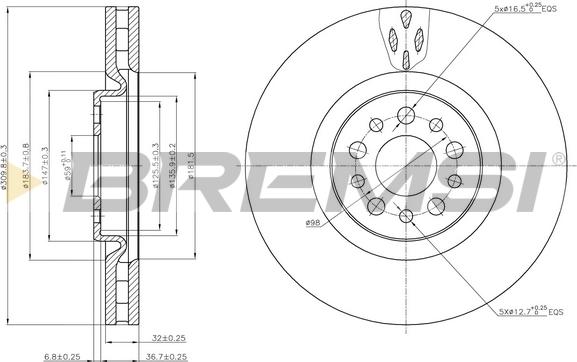 Bremsi CD7180V - Спирачен диск vvparts.bg