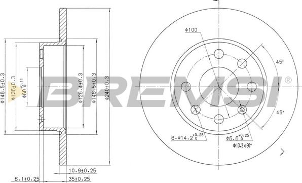 Bremsi CD7129S - Спирачен диск vvparts.bg