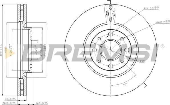 Bremsi CD7122V - Спирачен диск vvparts.bg