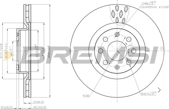 Bremsi CD7804S - Спирачен диск vvparts.bg