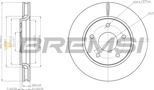 Bremsi CD7807V - Спирачен диск vvparts.bg