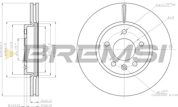 Bremsi CD7870V - Спирачен диск vvparts.bg