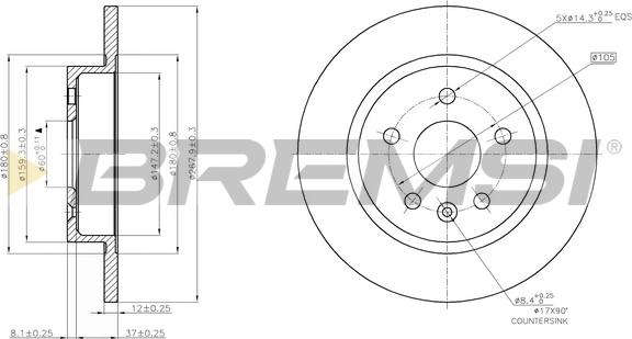 Bremsi CD7872S - Спирачен диск vvparts.bg