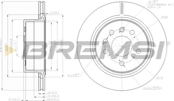 Bremsi CD7366V - Спирачен диск vvparts.bg