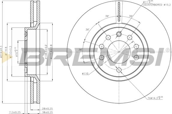 Bremsi CD7237V - Спирачен диск vvparts.bg