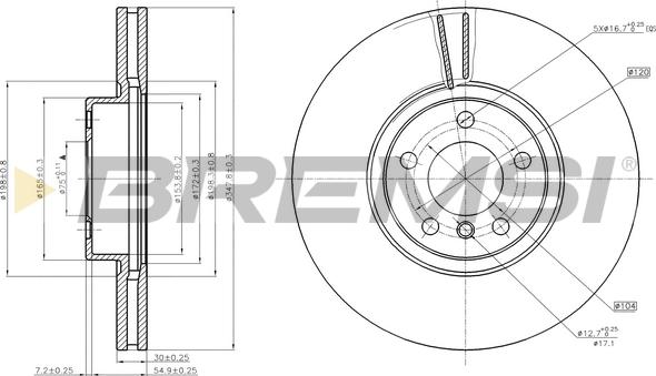 Bremsi CD7713V - Спирачен диск vvparts.bg