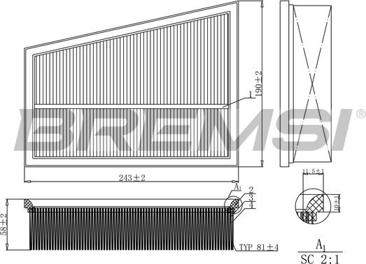 Bremsi FA0580 - Въздушен филтър vvparts.bg