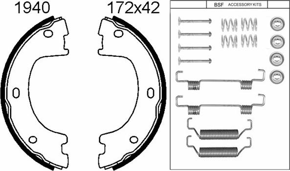 BSF 01940K - Комплект спирачна челюст, ръчна спирачка vvparts.bg