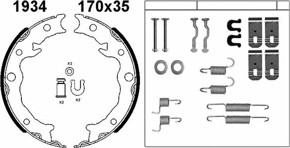 BSF 01934K - Комплект спирачна челюст, ръчна спирачка vvparts.bg