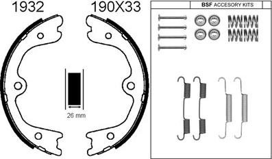 BSF 01932K - Комплект спирачна челюст, ръчна спирачка vvparts.bg