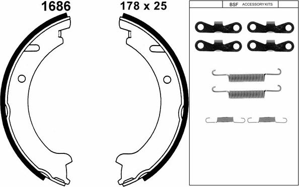 BSF 01686K - Комплект спирачна челюст, ръчна спирачка vvparts.bg