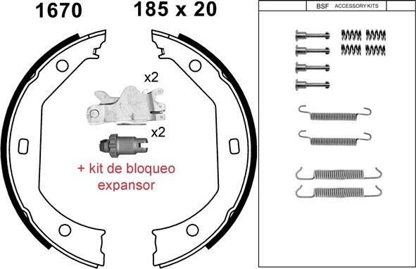 BSF 01670KC - Комплект спирачна челюст, ръчна спирачка vvparts.bg