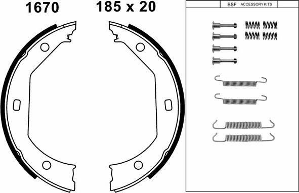 BSF 01670K - Комплект спирачна челюст, ръчна спирачка vvparts.bg