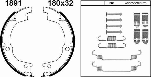 BSF 01891K - Комплект спирачна челюст, ръчна спирачка vvparts.bg