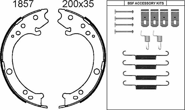 BSF 01857K - Комплект спирачна челюст, ръчна спирачка vvparts.bg