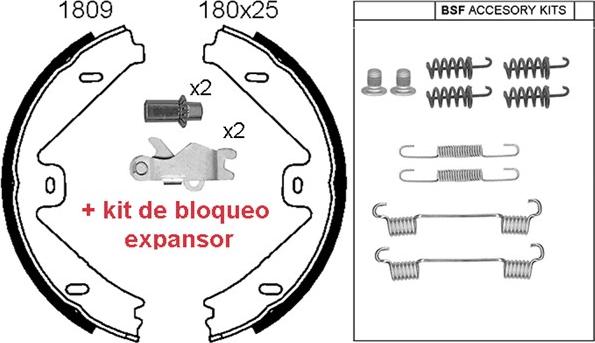 BSF 01809KC - Комплект спирачна челюст, ръчна спирачка vvparts.bg