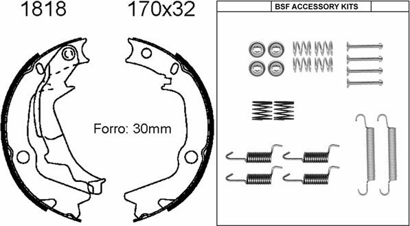 BSF 01818K - Комплект спирачна челюст, ръчна спирачка vvparts.bg