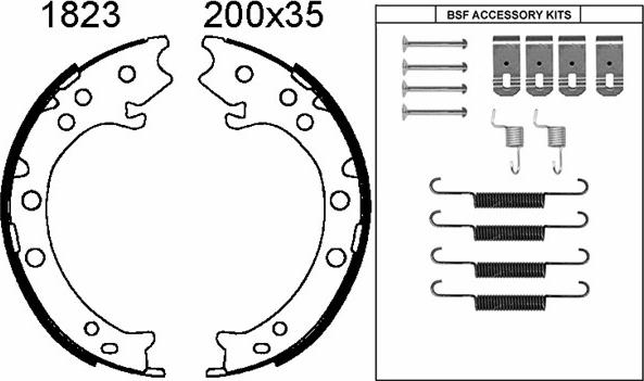 BSF 01823K - Комплект спирачна челюст, ръчна спирачка vvparts.bg