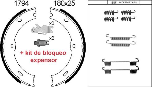 BSF 01794KC - Комплект спирачна челюст, ръчна спирачка vvparts.bg