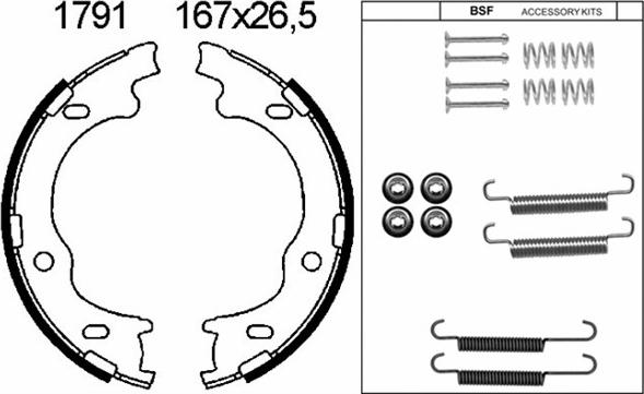 BSF 01791K - Комплект спирачна челюст, ръчна спирачка vvparts.bg