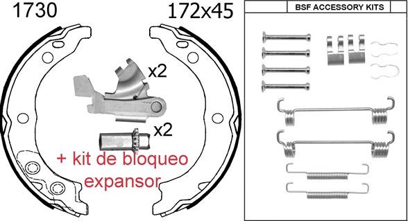 BSF 01730KC - Комплект спирачна челюст, ръчна спирачка vvparts.bg