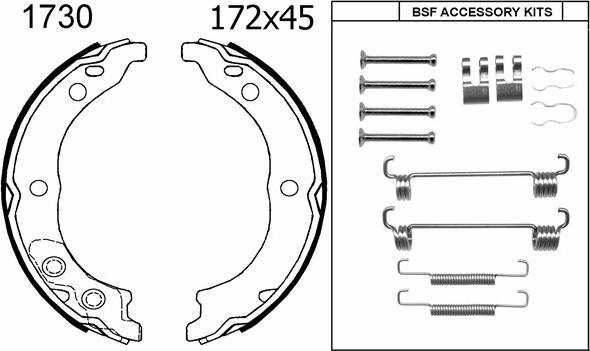 BSF 01730K - Комплект спирачна челюст, ръчна спирачка vvparts.bg