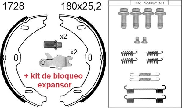 BSF 01728KC - Комплект спирачна челюст, ръчна спирачка vvparts.bg