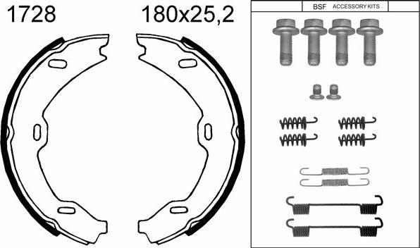 BSF 01728K - Комплект спирачна челюст, ръчна спирачка vvparts.bg