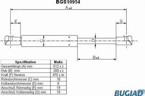 Bugiad BGS10954 - Газов амортисьор, багажно / товарно пространство vvparts.bg