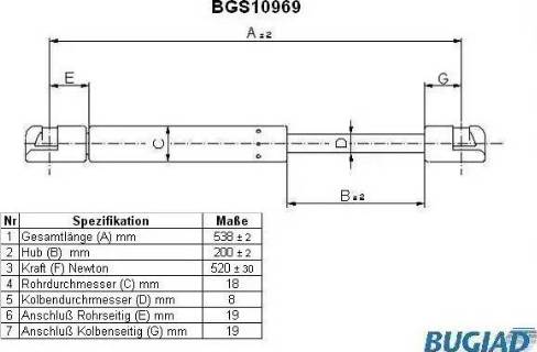 Bugiad BGS10969 - Газов амортисьор, багажно / товарно пространство vvparts.bg