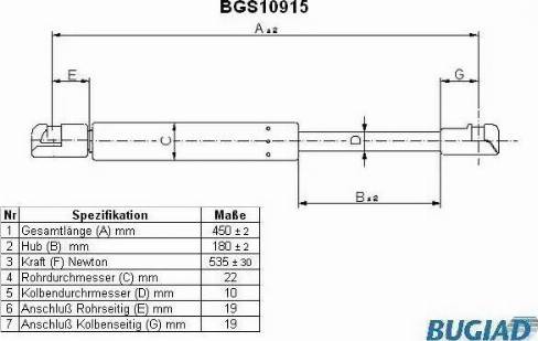 Bugiad BGS10915 - Газов амортисьор, багажно / товарно пространство vvparts.bg